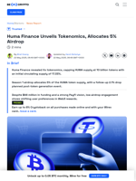 Huma Finance Unveils Tokenomics, Allocates 5% Airdrop