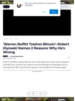 'Warren Buffet Trashes Bitcoin': Robert Kiyosaki Names 2 Reasons Why He's Wrong - U.Today