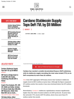 Cardano Stablecoin Supply Tops DeFi TVL by $11 Million