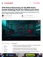 ETH Price Recovery to $3,000 Soon Amid Staking Push for Ethereum ETFs - Coinspeaker