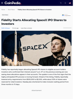 Fidelity Starts Allocating SpaceX IPO Shares to Investors