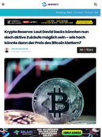 Krypto Reserve: Laut David Sacks könnten nun doch aktive Zukäufe möglich sein - wie hoch könnte dann der Preis des Bitcoin klettern?