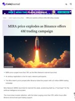 MIRA price explodes as Binance offers 6M trading campaign - CoinJournal