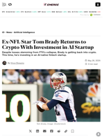 Ex-NFL Star Tom Brady Returns to Crypto With Investment in AI Startup - Decrypt