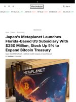 Japan's Metaplanet Launches Florida-Based US Subsidiary With $250 Million, Stock Up 5% to Expand Bitcoin Treasury - 