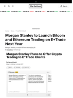 Morgan Stanley to Launch Bitcoin and Ethereum Trading on E*Trade Next Year - 