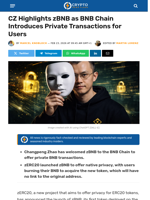 CZ Highlights zBNB as BNB Chain's Privacy Solution