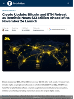 Crypto Update: Bitcoin and ETH Retreat as Remittix Nears $33 Million Ahead of Its November 24 Launch - TechBullion