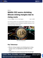 MARA CEO warns shrinking Bitcoin mining margins due to rising costs