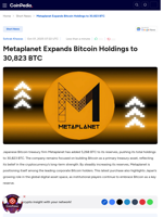 Metaplanet Expands Bitcoin Holdings to 30,823 BTC