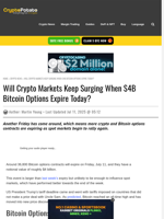 Will Crypto Markets Keep Surging When $4B Bitcoin Options Expire Today? 