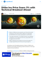 Shiba Inu Price Soars 3% with Technical Breakout Ahead
