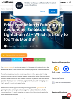Price Prediction in February for Avalanche, Solana, and Lightchain AI - Which Is Likely to 10x This Month? | Live Bitcoin News