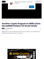 Another Crypto Rugpull on BNB Chain: OracleBNB Deletes All Social Media - U.Today