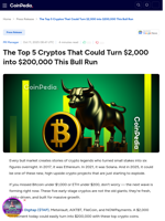 The Top 5 Cryptos That Could Turn $2,000 into $200,000 This Bull Run