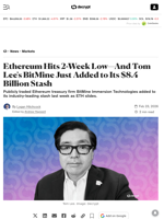 Ethereum Hits 2-Week Low—And Tom Lee's BitMine Just Added to Its $8.4 Billion Stash - Decrypt