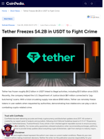 Tether Freezes $4.2B in USDT to Fight Crime
