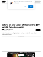 Solana on the Verge of Reclaiming $90 as SOL Price Jumps 8% - U.Today
