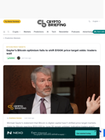 Saylor's Bitcoin optimism fails to shift $100K price target odds: traders wait