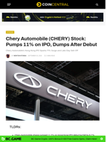 Chery Automobile (CHERY) Stock: Pumps 11% on IPO, Dumps After Debut - CoinCentral