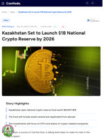 Kazakhstan Set to Launch $1B National Crypto Reserve by 2026