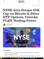 NYSE Arca Scraps 25K Cap on Bitcoin & Ether ETF Options, Unlocks FLEX Trading Power