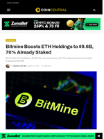 Bitmine Boosts ETH Holdings to $9.6B, 70% Already Staked - CoinCentral