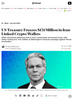 US Treasury Freezes $131 Million in Iran-Linked Crypto Wallets - Decrypt
