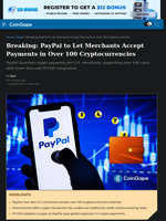 PayPal enables merchants accept 100 cryptocurrencies