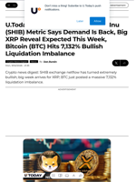 U.Today Crypto Digest: Key Shiba Inu (SHIB) Metric Says Demand Is Back, Big XRP Reveal Expected This Week, Bitcoin (BTC) Hits 7,132% Bullish Liquidation Imbalance - U.Today