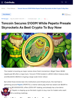 Toncoin Secures $100M While Pepeto Presale Skyrockets As Best Crypto To Buy Now