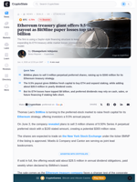 Ethereum treasury giant offers 9.5% payout as BitMine paper losses top $8.5 billion
