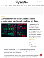 Aerodrome's cbStock pools enable continuous trading of equities on Base