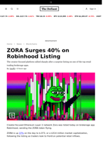 ZORA Surges 40% on Robinhood Listing - 