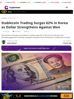 Stablecoin Trading Surges 62% in Korea as Dollar Strengthens Against Won