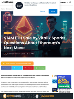 Vitalik Sells $14M ETH as Ethereum Hits $1,900