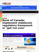 Bank of Canada: Implement stablecoin regulatory framework or 'get run over' - The Crypto News Wire