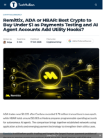 Remittix, ADA or HBAR: Best Crypto to Buy Under $1 as Payments Testing and AI Agent Accounts Add Utility Hooks? - TechBullion