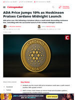 ADA Price Rises 10% After Midnight Launch