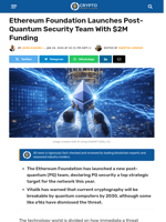 Ethereum Foundation Launches Post-Quantum Security Team