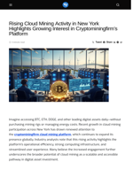 Rising Cloud Mining Activity in New York Highlights Growing Interest in Cryptominingfirm’s Platform - Visionary Financial