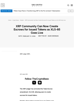 XRP Community Can Now Create Escrows for Issued Tokens as XLS-85 Goes Live
