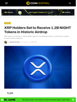 XRP Holders Set to Receive 1.2B NIGHT Tokens in Historic Airdrop - CoinCentral