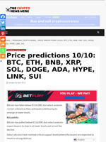 Price predictions 10/10: BTC, ETH, BNB, XRP, SOL, DOGE, ADA, HYPE, LINK, SUI - The Crypto News Wire