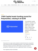 1789 Capital leads funding round for Polymarket, valuing it at $21B