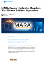 MARA Grows Hashrate, Reaches 50k Bitcoin & Plans Expansion