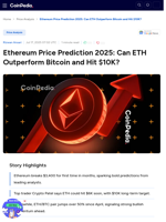Ethereum Price Prediction 2025: Can ETH Outperform Bitcoin and Hit $10K?