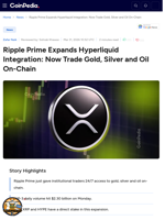 Ripple Prime Expands Hyperliquid Integration: Now Trade Gold, Silver and Oil On-Chain