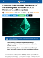 Ethereum Publishes Full Breakdown of Fusaka Upgrade