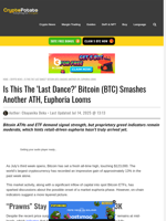 Is This The 'Last Dance?' Bitcoin (BTC) Smashes Another ATH, Euphoria Looms